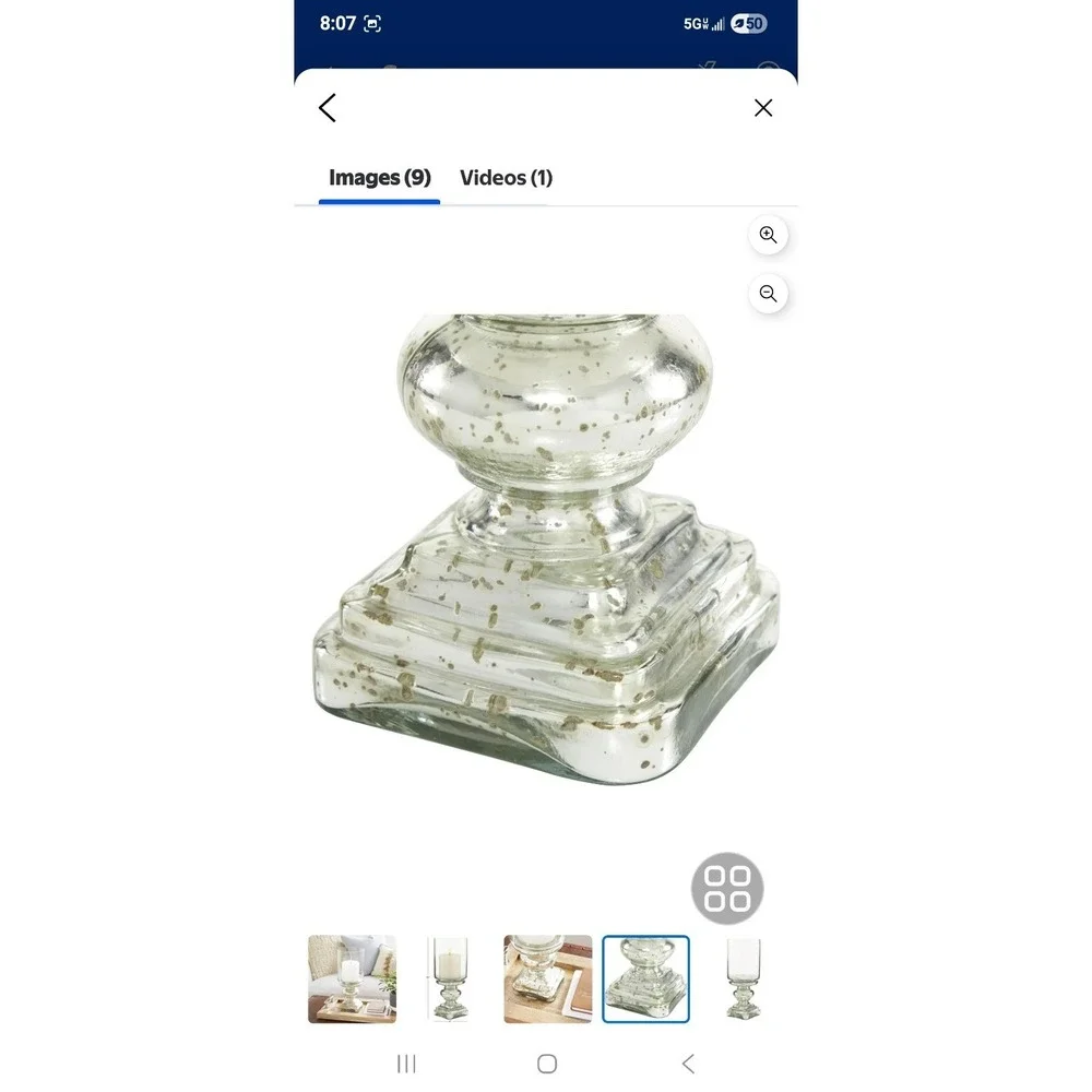 DecMode Silver Glass Handmade Turned Style Pillar Hurricane Lamp with Faux Mercu